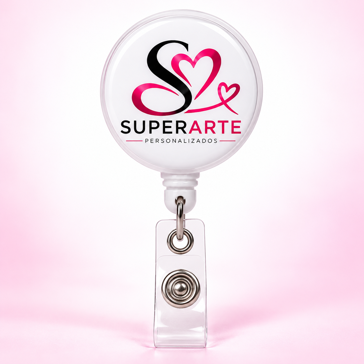 Porta-crachá retrátil personalizado com a logomarca da SuperArte